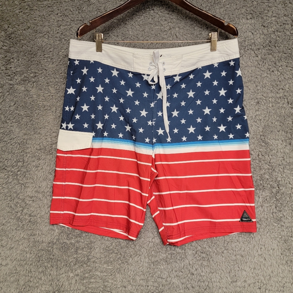 Trinity Patriotic Mens 36w Red,White & Blue  Board Shorts
